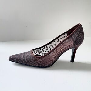 Y2k NINA Black Faux Crocodile Mesh Pointed Toe Pump 3” Heel Glitter Dress Shoe